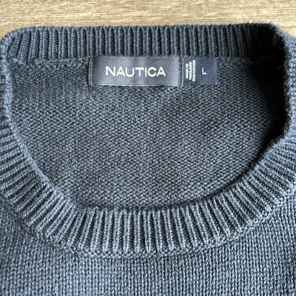 Men’s Nautica, navy, green, gray knitted crewneck sweater size large - Picture 3 of 6